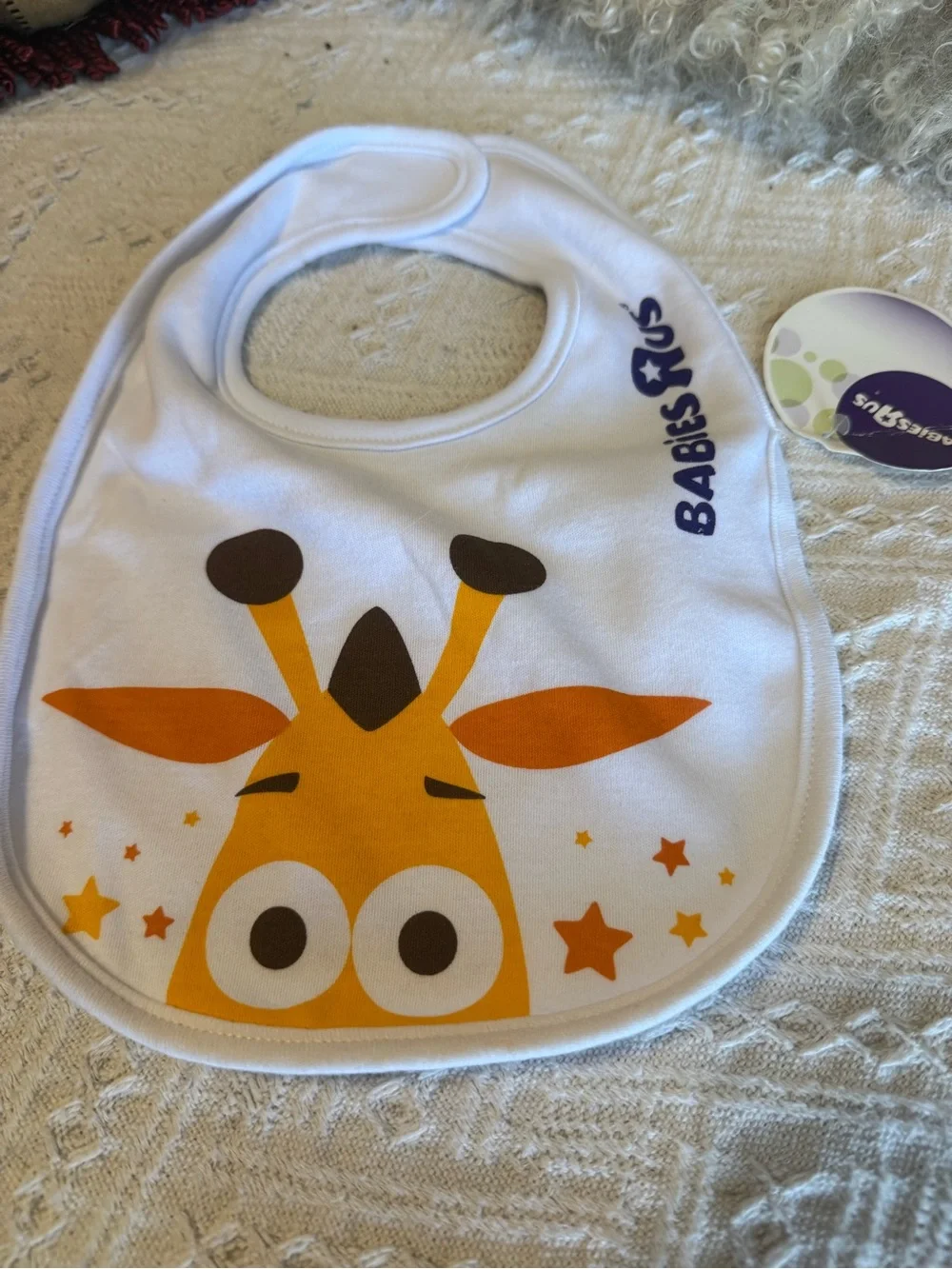 Baby bib with Cute Giraffe Print - White and Orange- memorabilia